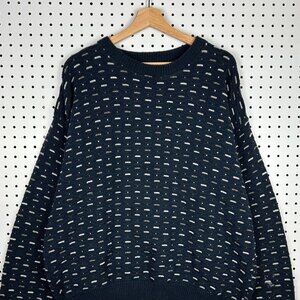 Croft & Barrow Chunky Knit Sweater Size‎ XL Blue White 3D Grandpa 90s Y2K Casual